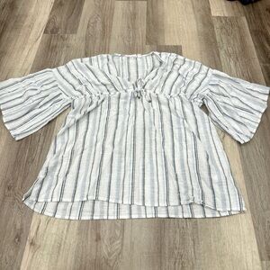 Roxy Swim Cover Up Womens M/L White Gray Blue Striped Beachy Vacation Beach